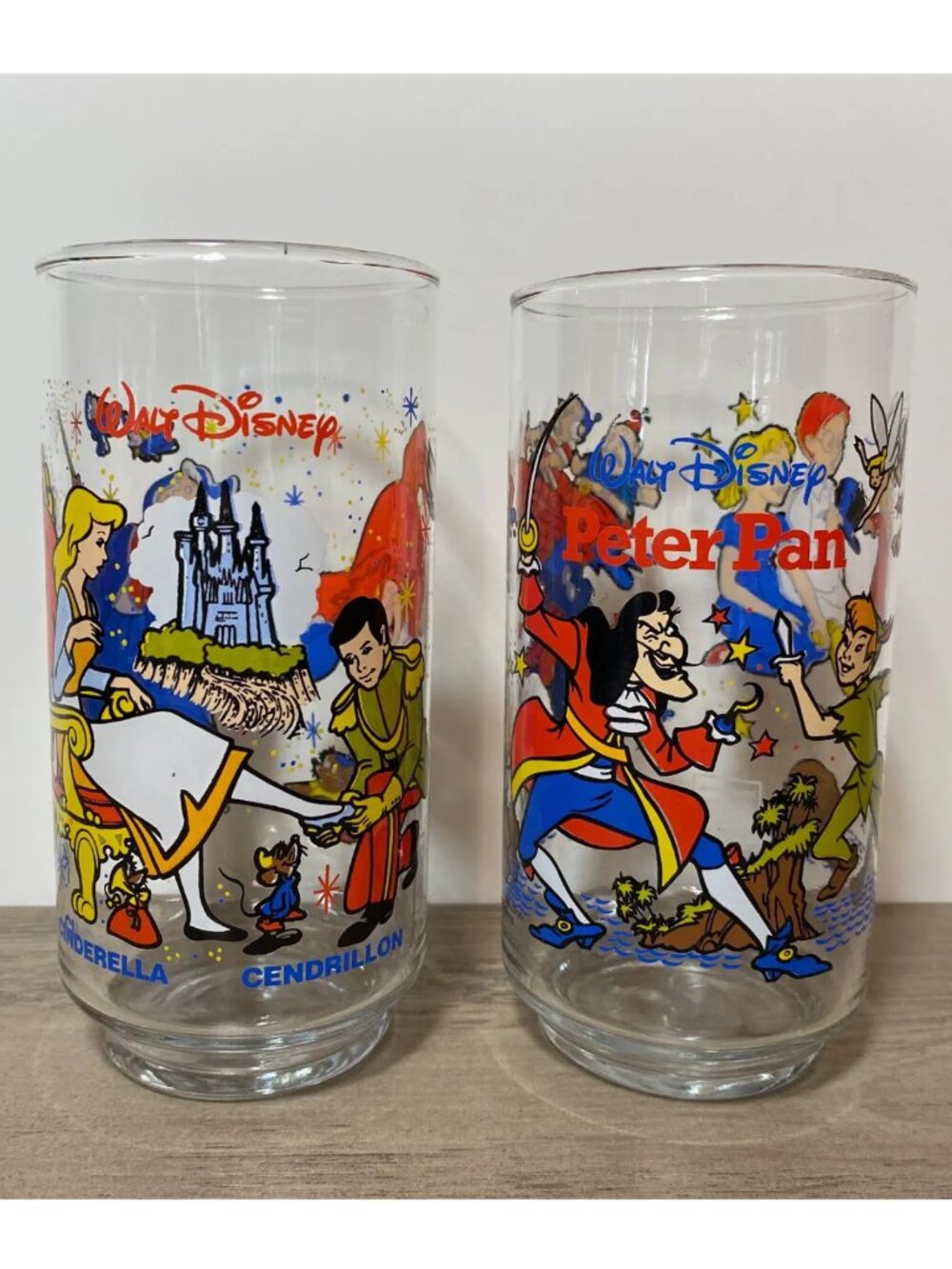 Vintage 1980s Disney Peter Pan Cinderella Glass Tumblers McDonalds Coca Cola Set